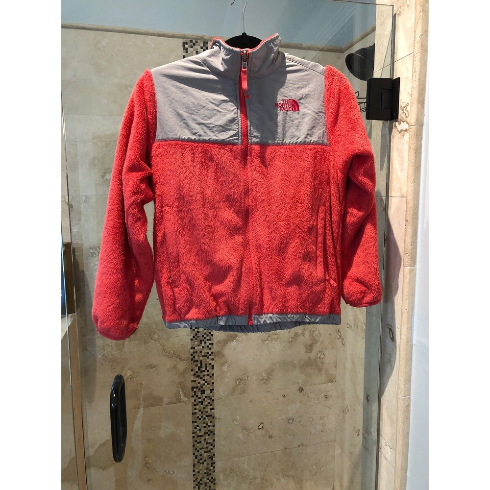 The North Face Girls Large 14-16 Fleece Fluffy Jacket Pink Grey Coat L